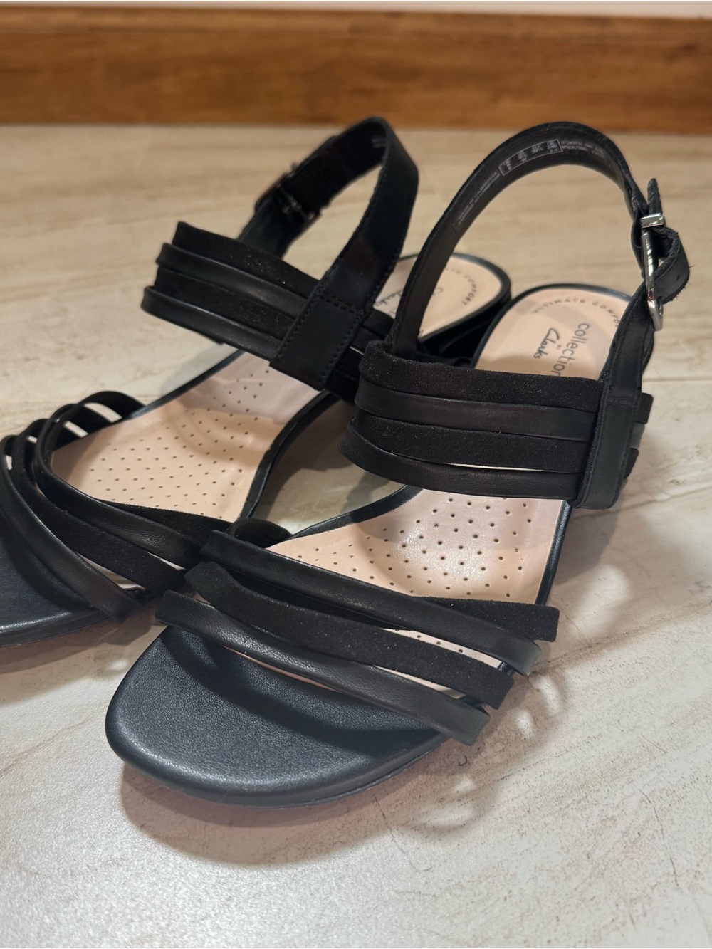 Clarks Black Strappy Slingback Sandals